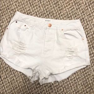 Runway White distressed denim shorts